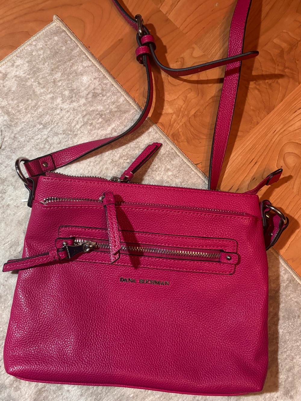 Dana Buchman Hot Pink Crossbody Bag - Double Zipper - Faux Leather